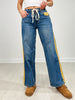 Color Band Double Line & Pocket Detailed Washed Denim Pants