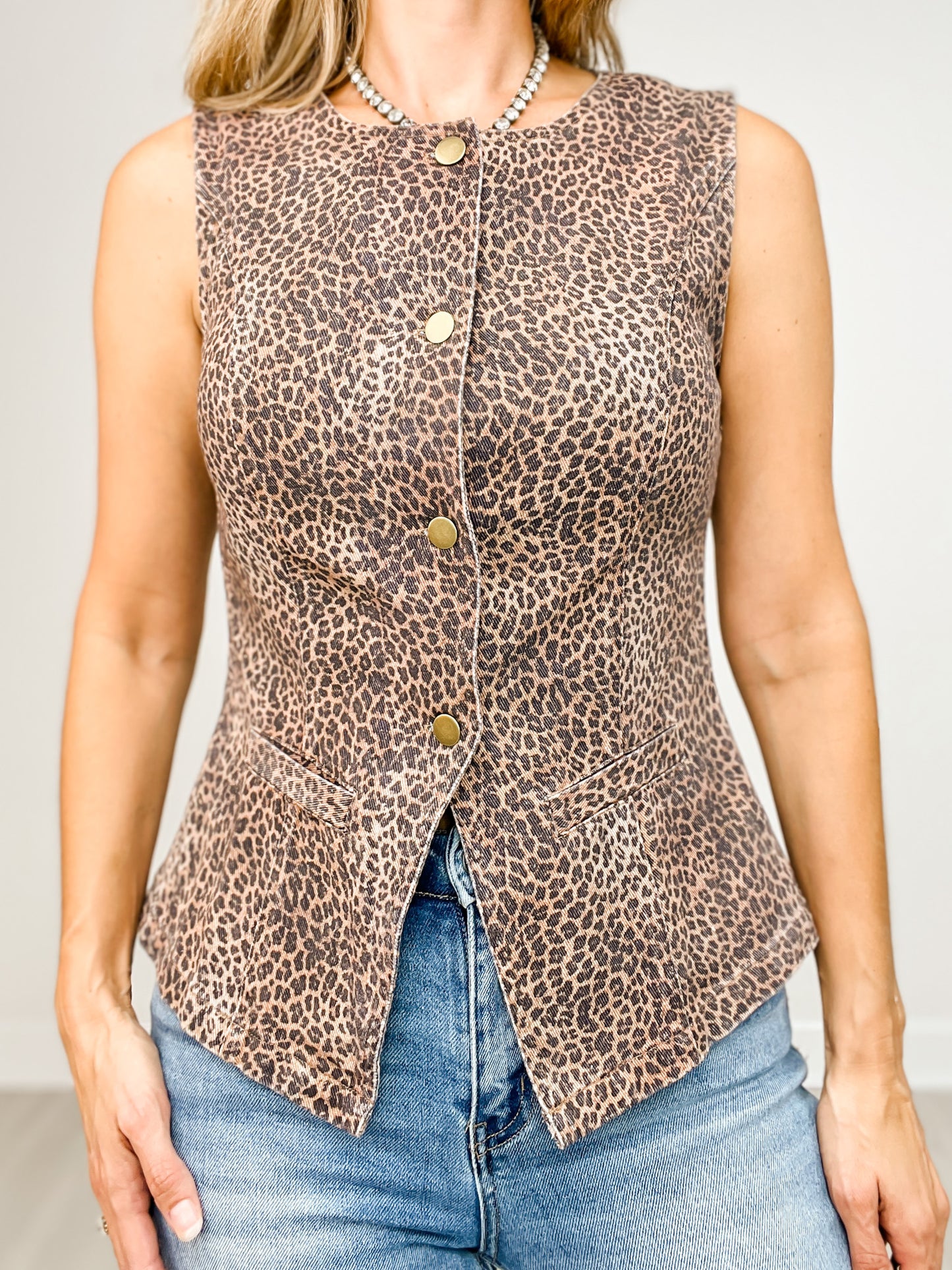Animal Print Button Down Vest