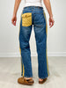 Color Band Double Line & Pocket Detailed Washed Denim Pants
