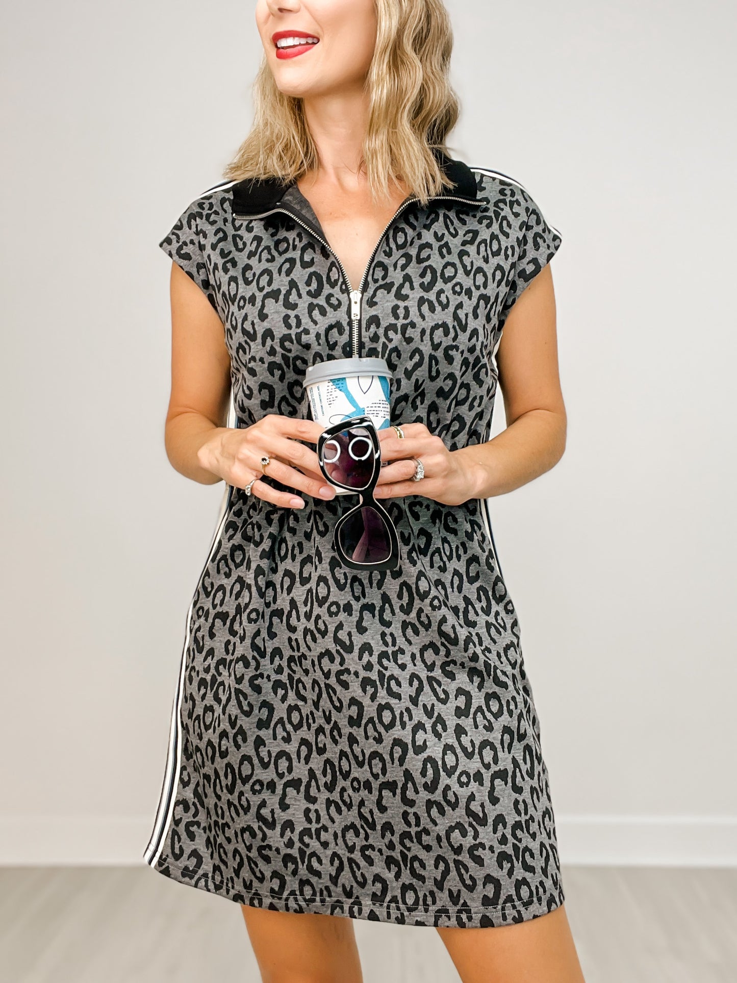 Half Zip Leopard Print Mini Dress