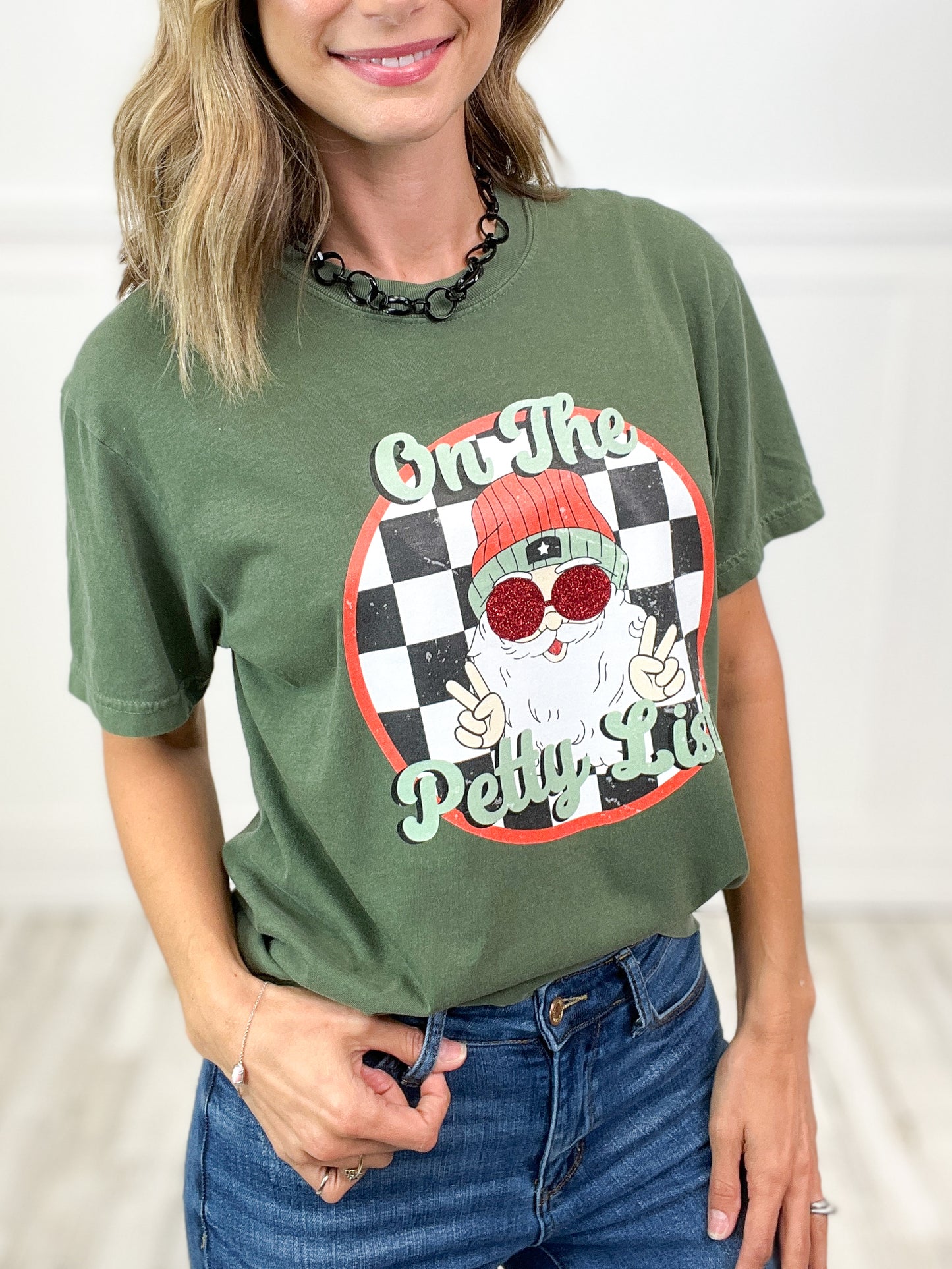 On The Petty List Glitter Santa Graphic Tee