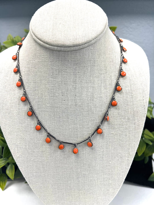 Orange Enamel Dot Dangle Necklace