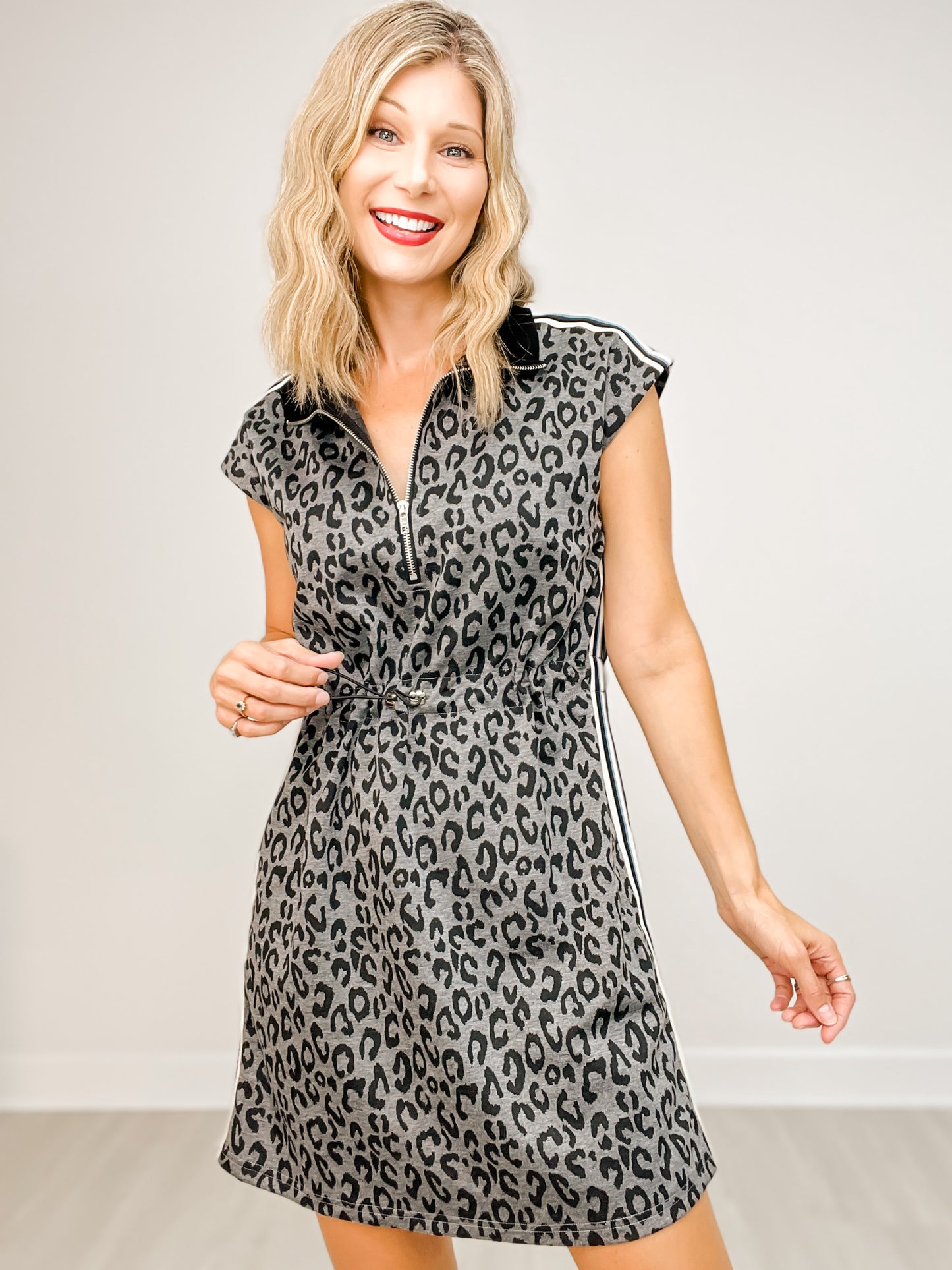 Half Zip Leopard Print Mini Dress