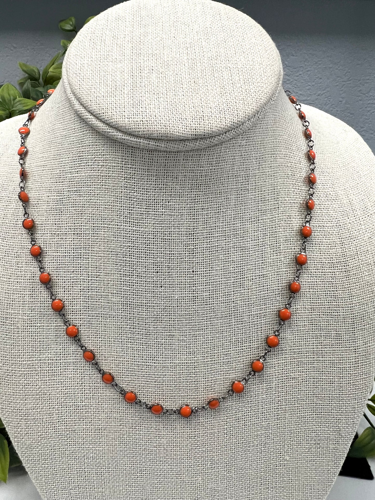 Elise Necklace Enamel Dots Small Orange