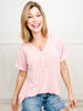 Ribbed V-Neck Henley Top with Cuffed Short Sleeves