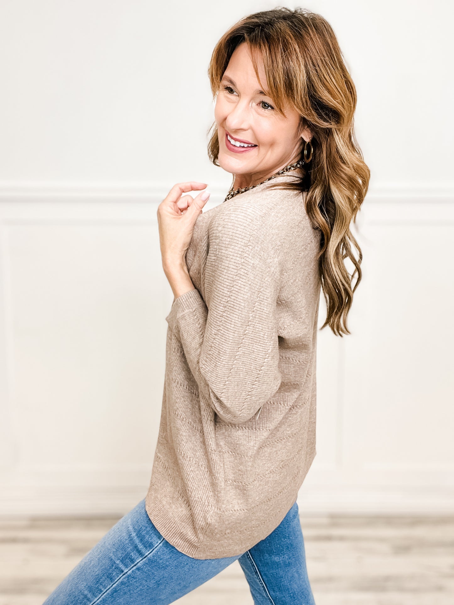 Textured Dolman Sleeve Open Front Cardigan Sweater