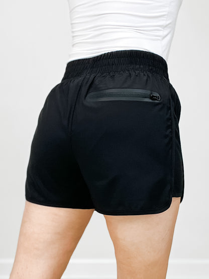 Elastic Waist Dolphin Shorts with Zipper Back Pocket