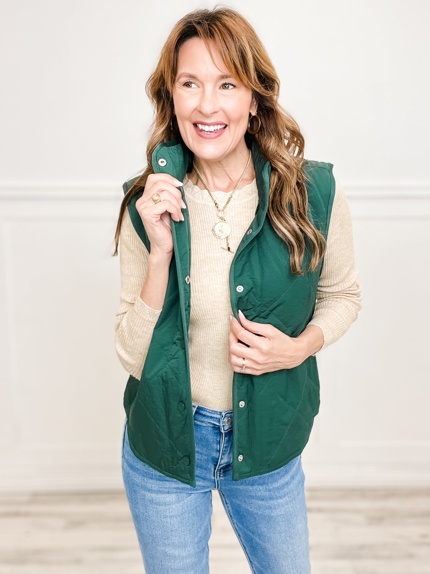 Collared Button Down Padded Vest Top