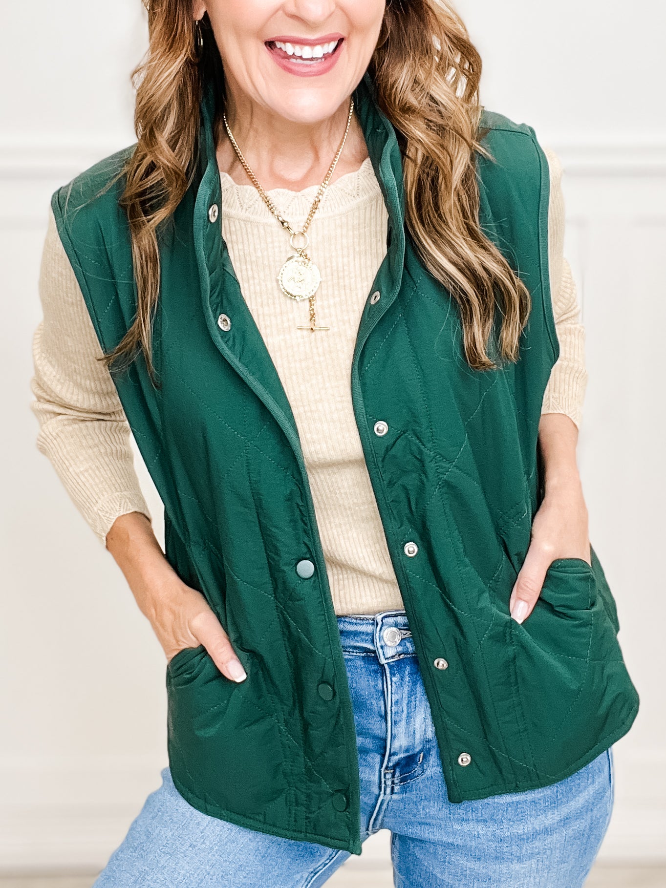 Collared Button Down Padded Vest Top