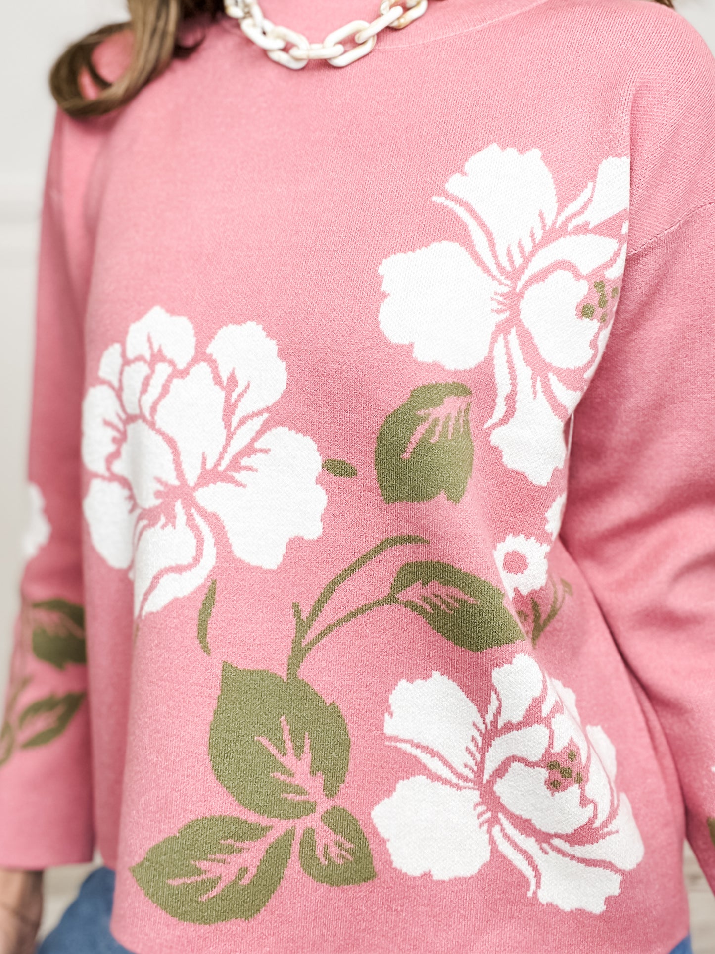 Flower Jacquard Mock Neck Pullover Sweater