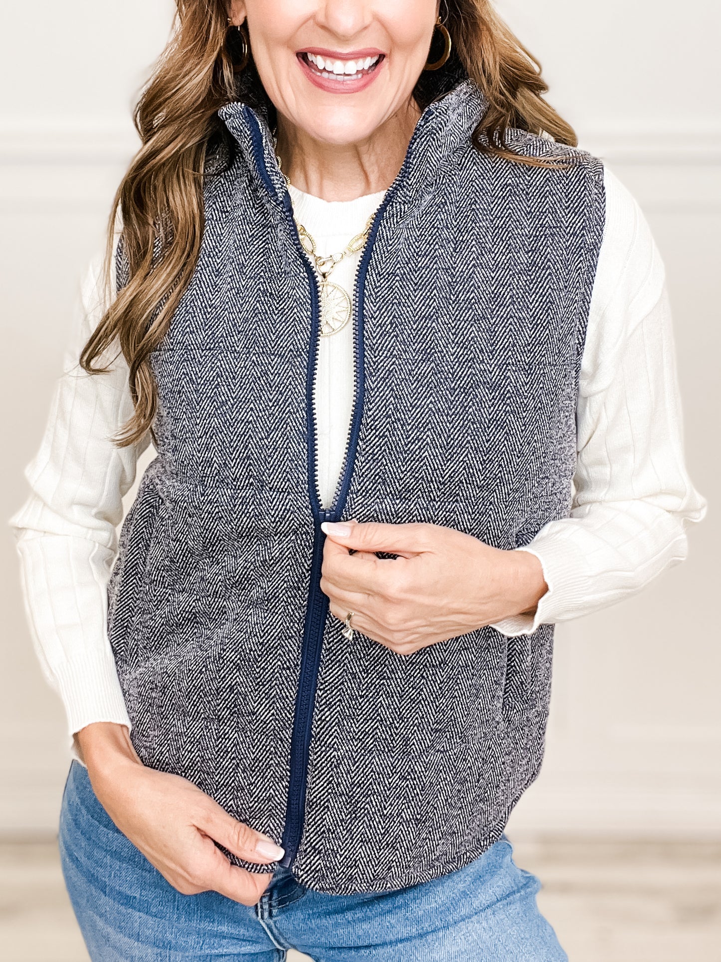 Polar Collar Jacquard Brushed Padded Vest