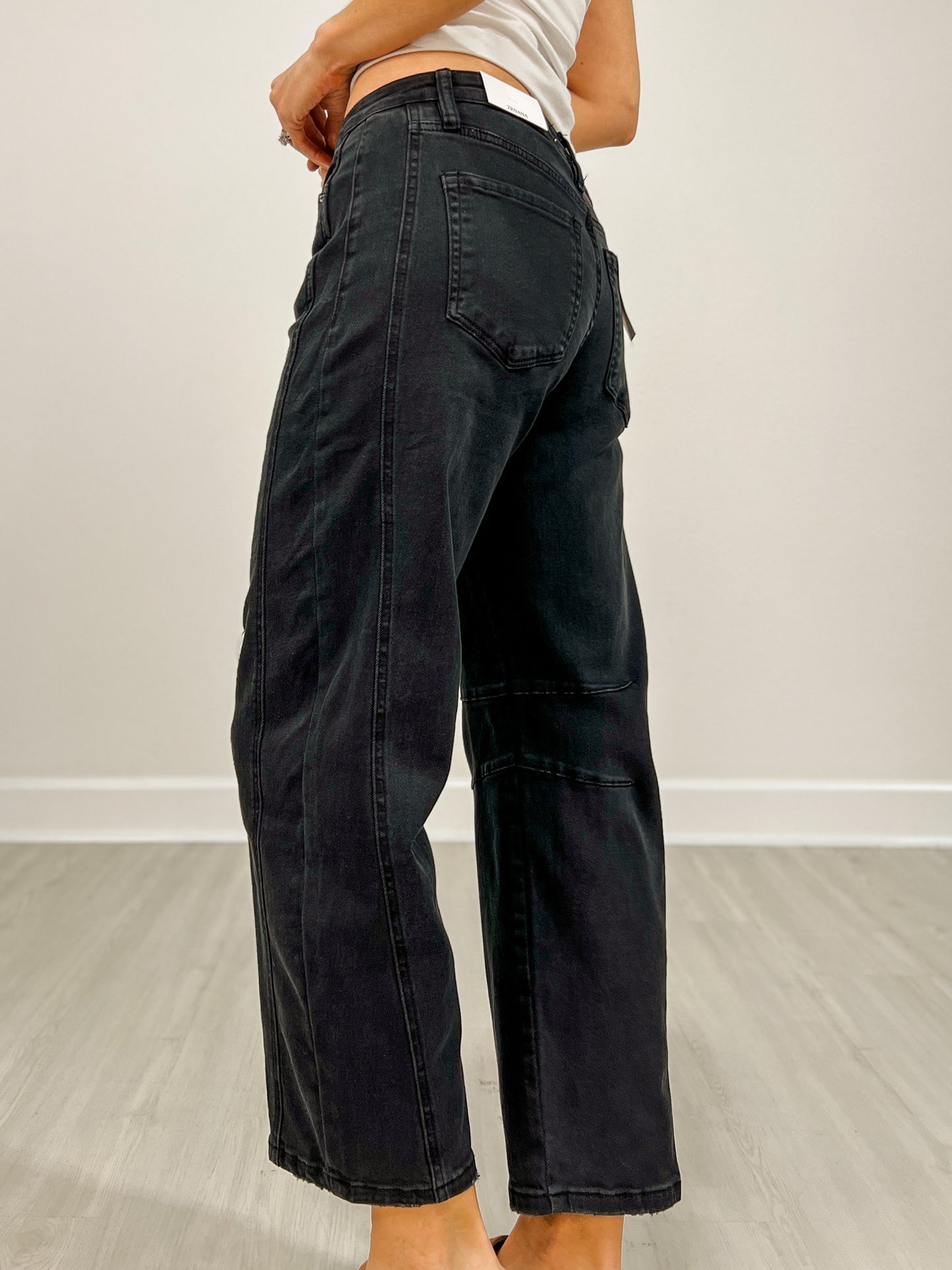 Black High Rise Barrel Denim Pants