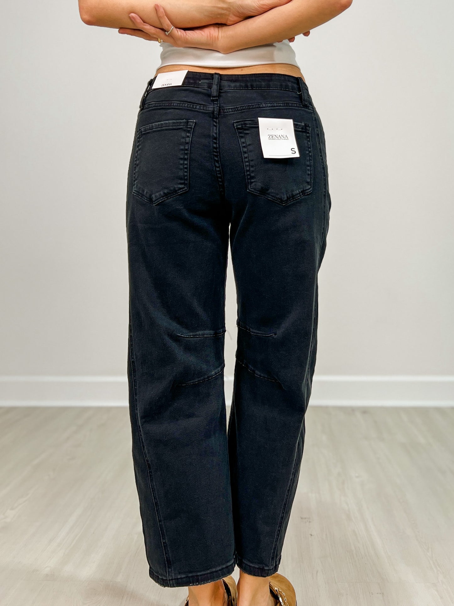 Black High Rise Barrel Denim Pants
