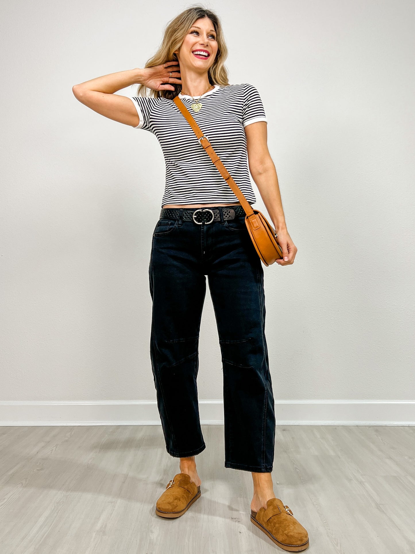 Black High Rise Barrel Denim Pants