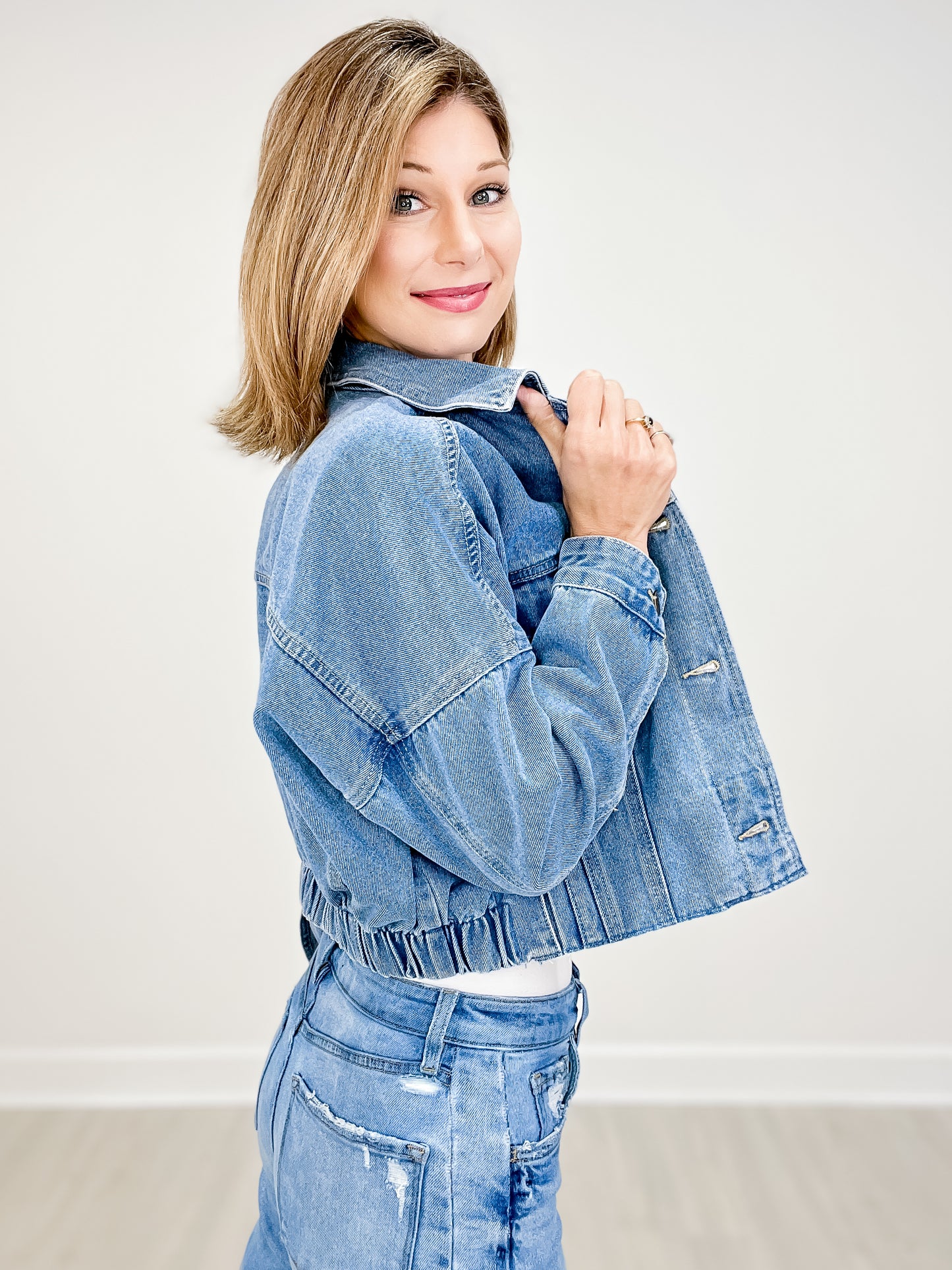 Button Down Cropped Denim Jacket