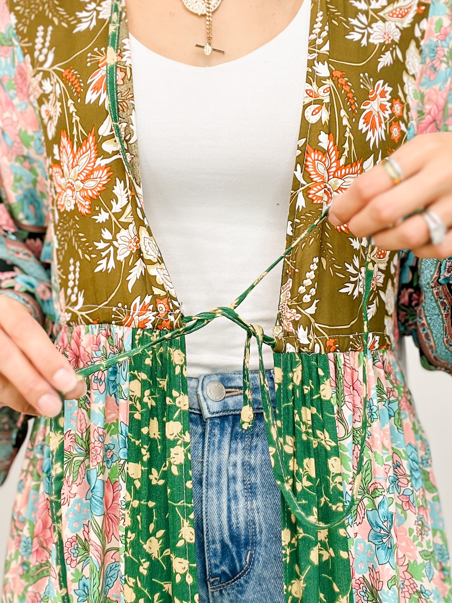 V-Neck Multi Print Long Sleeve Maxi Dress