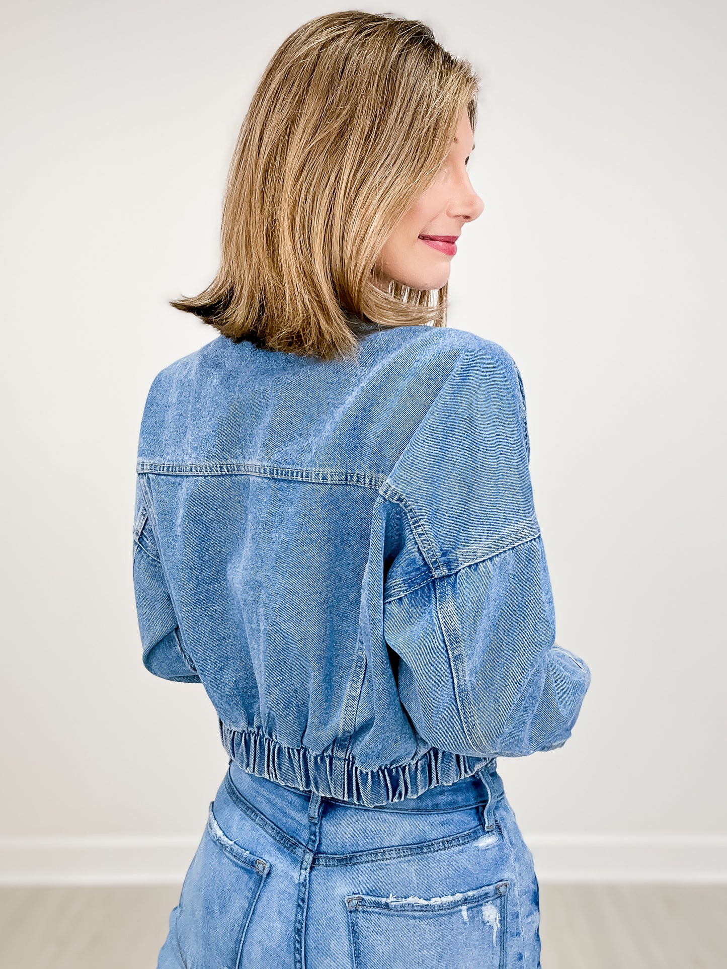 Button Down Cropped Denim Jacket