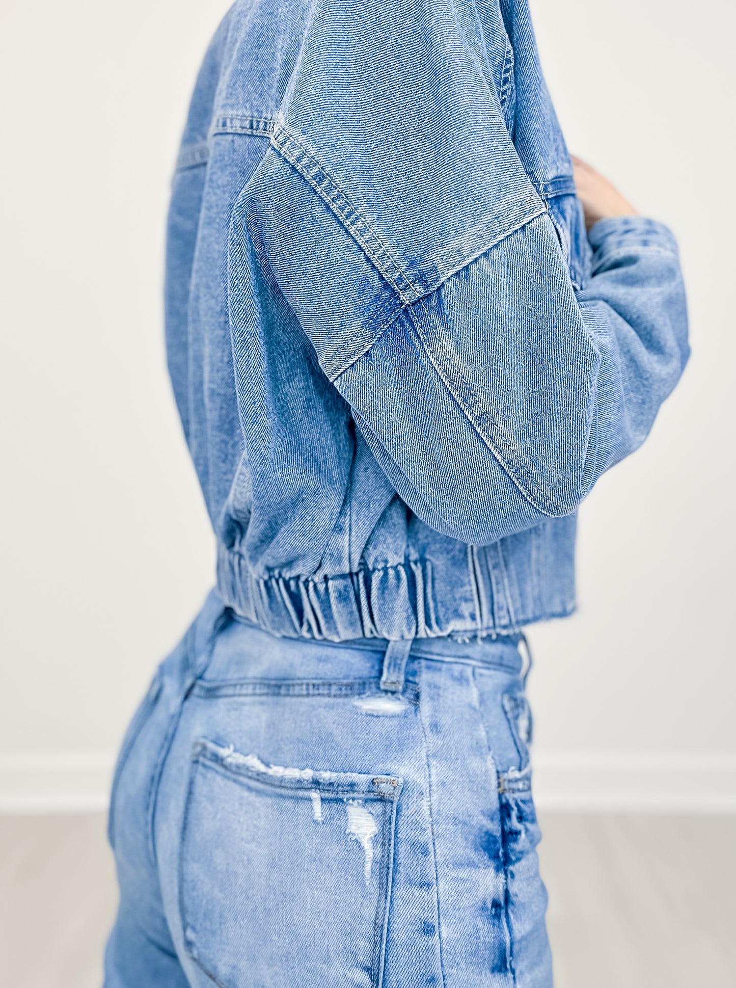 Button Down Cropped Denim Jacket