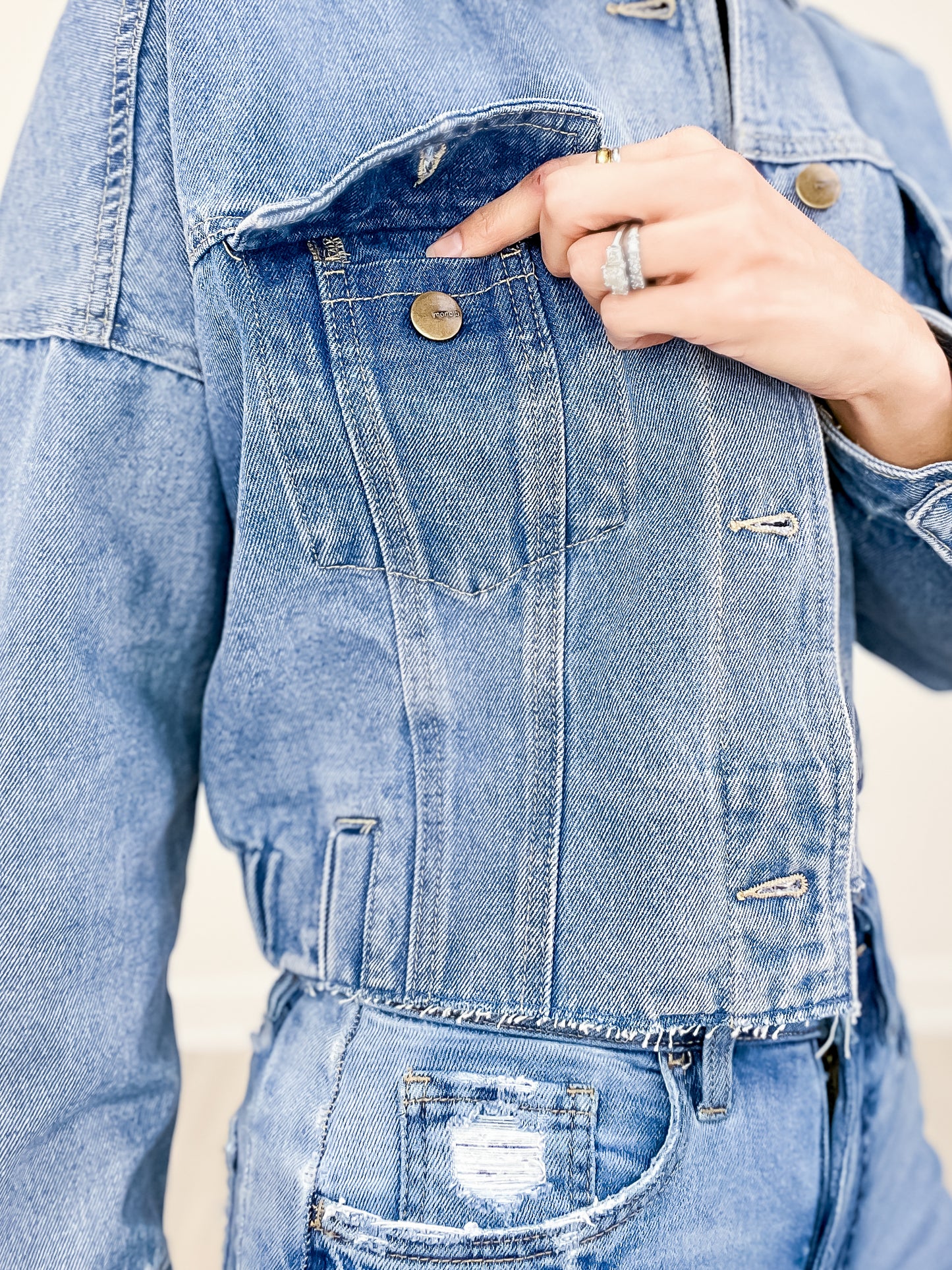 Button Down Cropped Denim Jacket