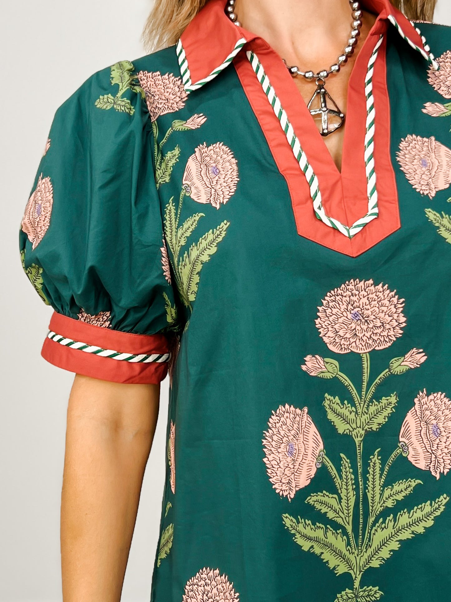 Floral Print Short Bubble Sleeve Top