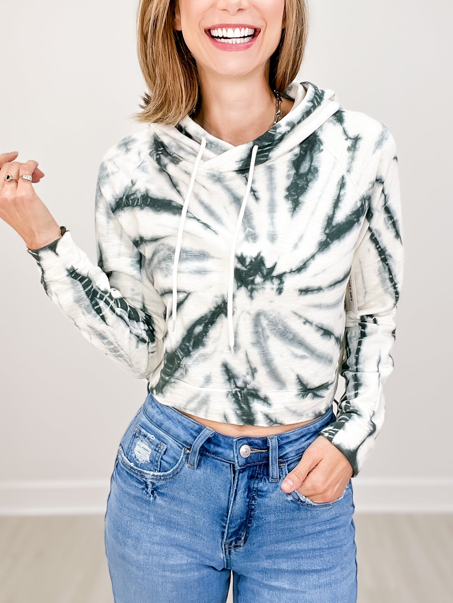 Mono B Cropped Hooded Tie Dye Top