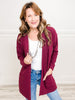 Open Front Long Sleeve Waffle Cardigan with Side Slits