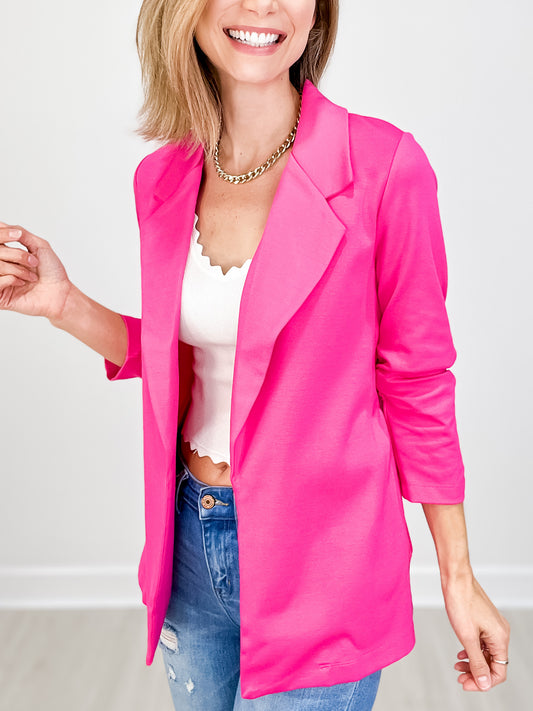 Magic 3/4 Length Ruching Sleeve Blazer in PINK SAPPHIRE