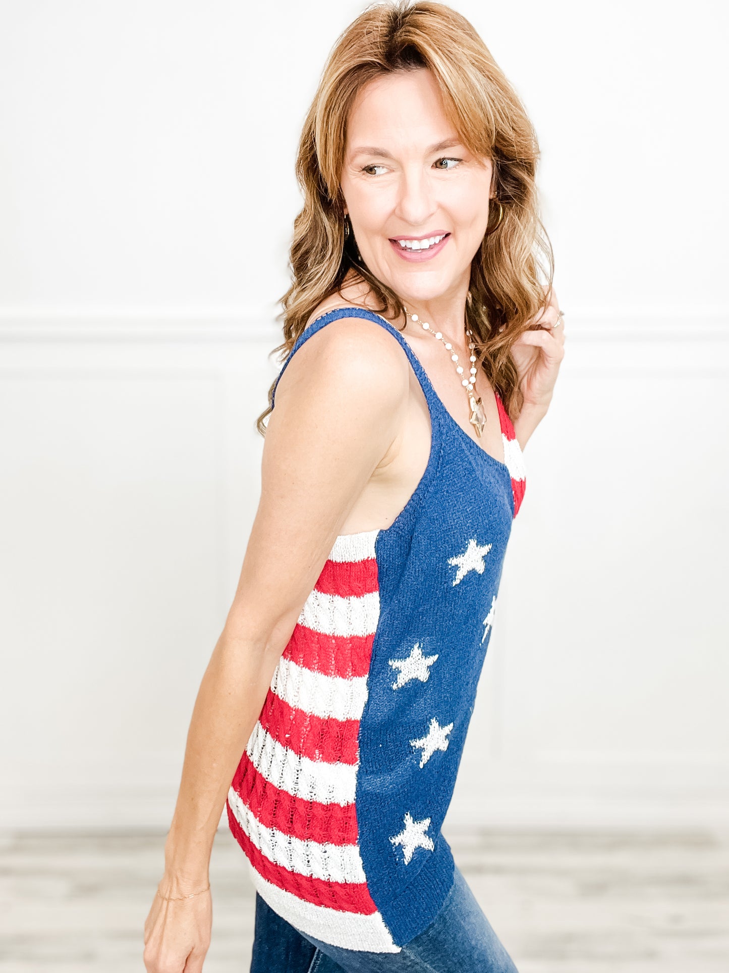 American Flag Knit Color Block Tank Top