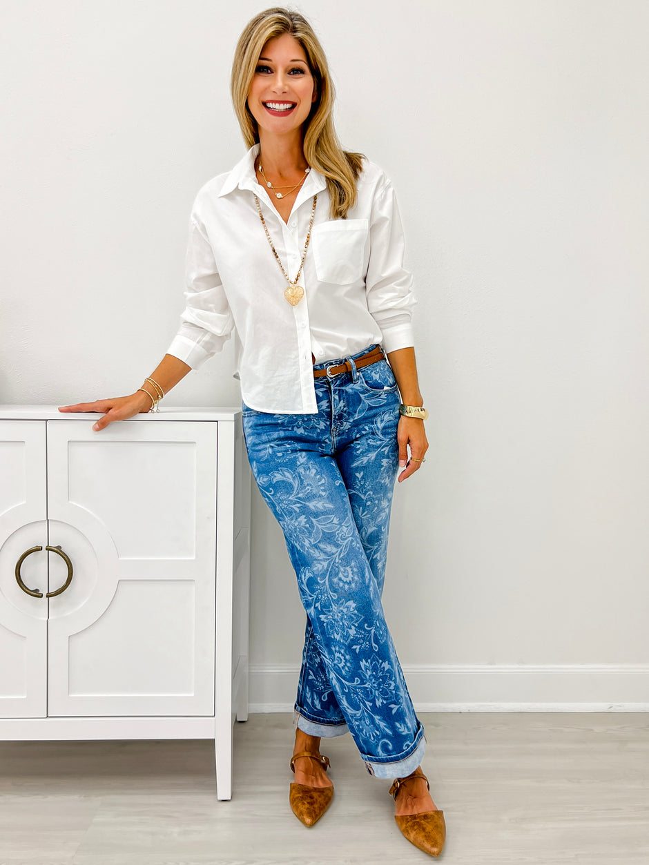 Mid Rise Ankle Jeans With Print Detail