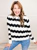 Textured Wavy Knit Crew Neck Sweater Top