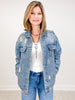 Med Wash Distressed Classic Denim Jacket