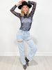 Judy Blue RHINESTONE COWGIRL High Rise Rigid Magic Rhinestone Slit Straight Leg Jeans