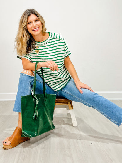 Stripe Jacquard Round Neck Hi-Lo Hem Box Tee - GRP A