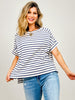 Stripe Jacquard Round Neck Hi-Lo Hem Box Tee - GRP A