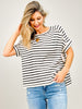 Stripe Jacquard Round Neck Hi-Lo Hem Box Tee - GRP A