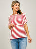 Stripe Jacquard Round Neck Hi-Lo Hem Box Tee - GRP B