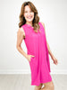 Lizzy Sleeveless Dress with Mandarin Collar and Side Pockets in Magenta