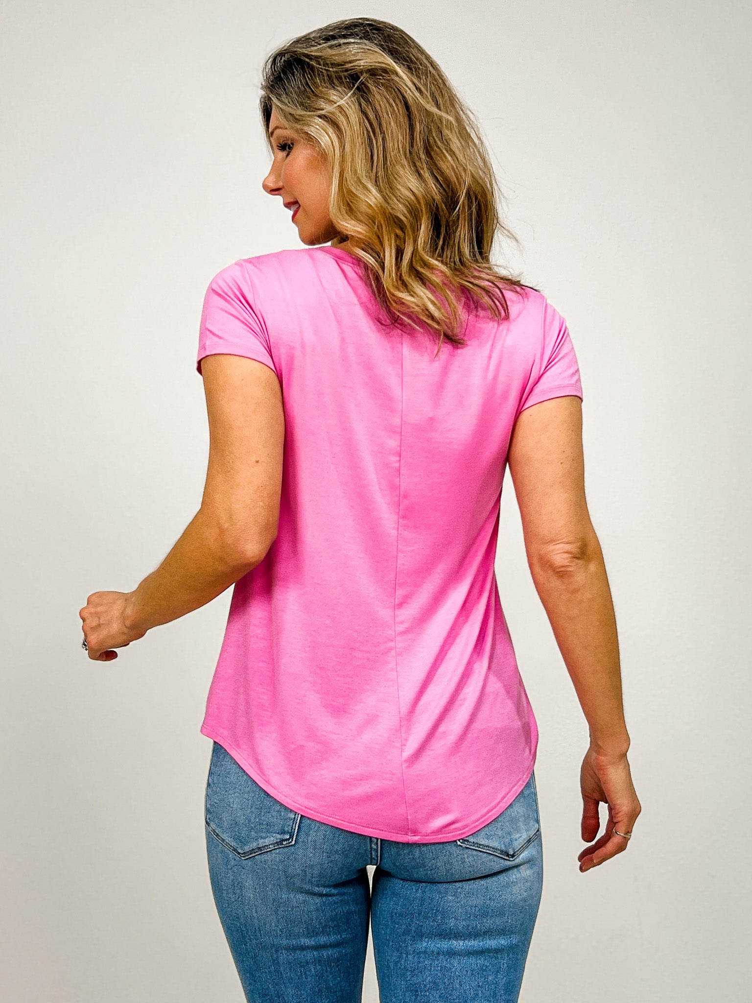 Flowy Round Hem Rayon Short Sleeve Top - GRP A