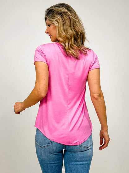 Flowy Round Hem Rayon Short Sleeve Top - GRP A