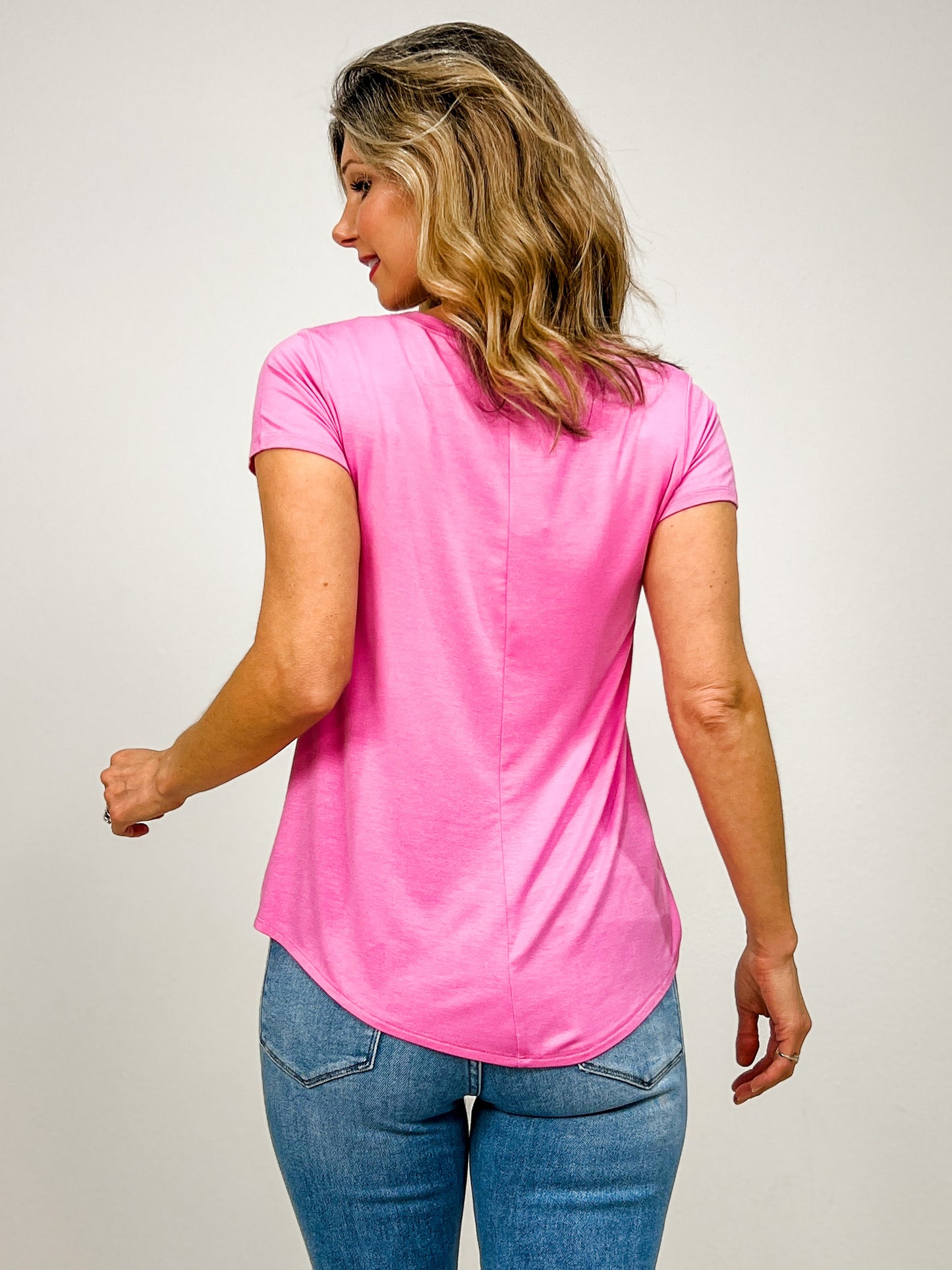 Flowy Round Hem Rayon Short Sleeve Top - GRP A