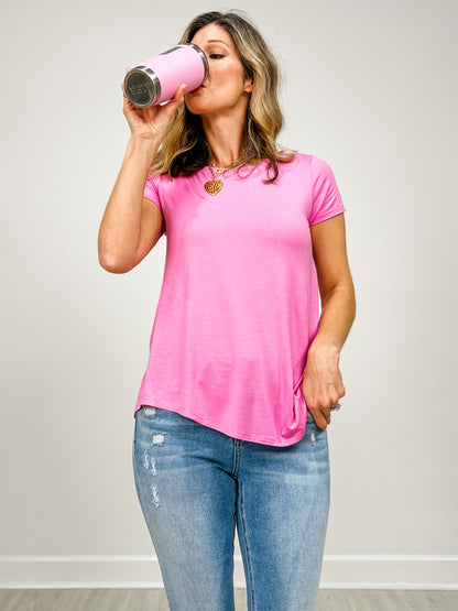 Flowy Round Hem Rayon Short Sleeve Top - GRP A