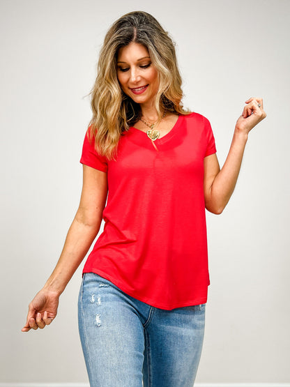 Rayon Short Sleeve V-neck Round Hem Top - GRP B