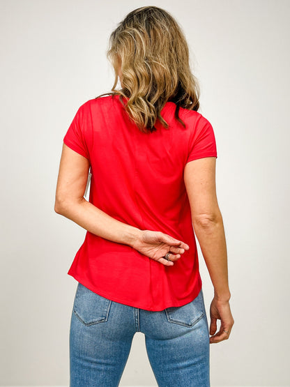 Rayon Short Sleeve V-neck Round Hem Top - GRP B