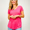 Rayon Short Sleeve V-neck Round Hem Top - GRP B
