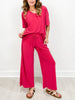 Cabana V-Neckline Tunic Top with Loose Wide Leg Pants Set in Fuchsia