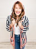 Long sleeve rose back detail stripe open cardigan