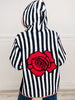 Long sleeve rose back detail stripe open cardigan