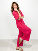 Cabana V-Neckline Tunic Top with Loose Wide Leg Pants Set in Fuchsia