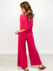 Cabana V-Neckline Tunic Top with Loose Wide Leg Pants Set in Fuchsia