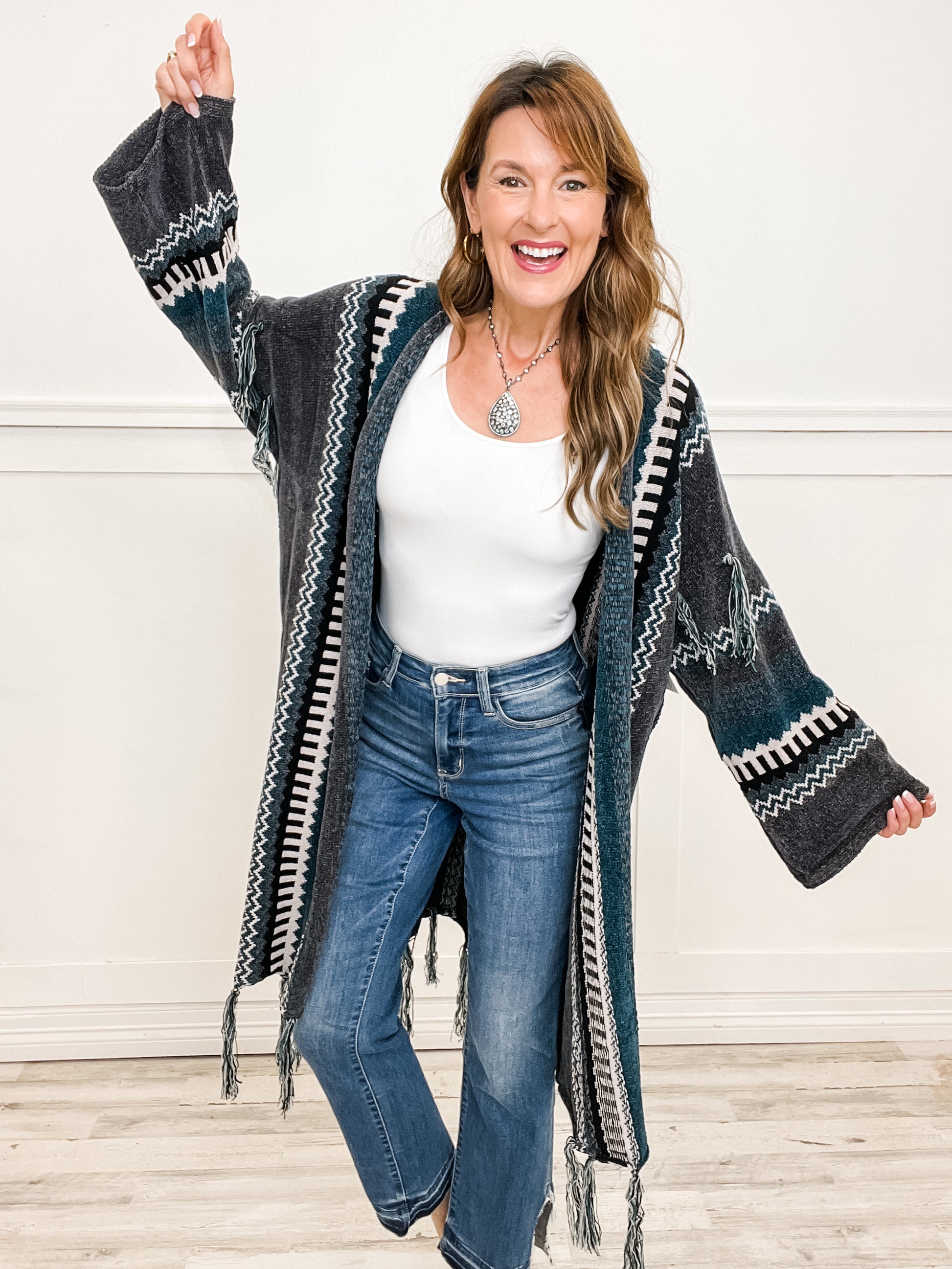Open Front Tribal Aztec Cardigan Sweater